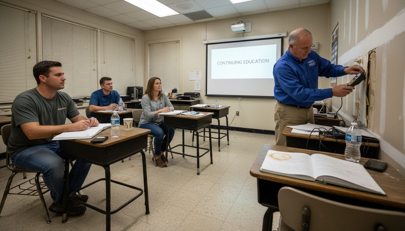 Trainees learn using moisture meter on drywall