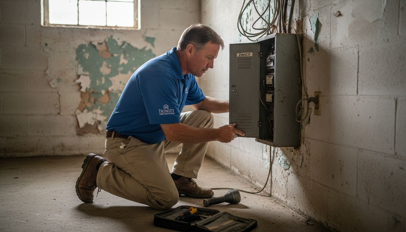 Inspector examining Zinsco electrical panel