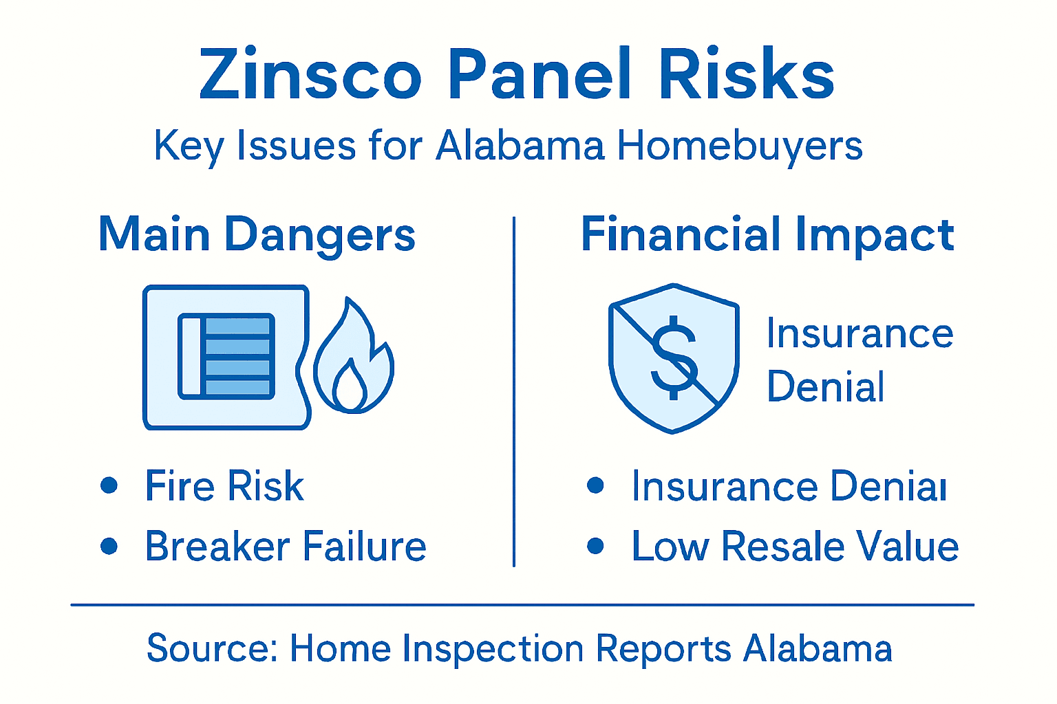 Infographic outlining Zinsco panel risks and impacts