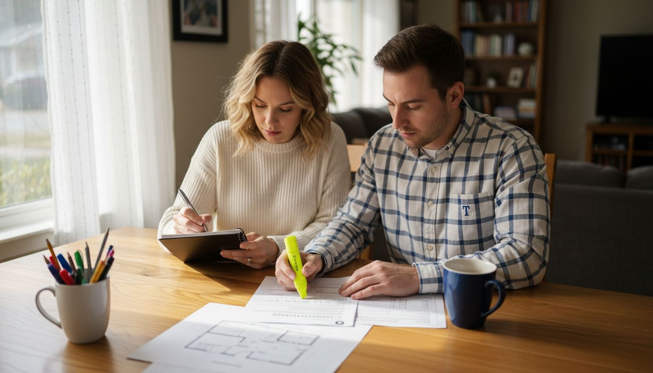 Couple reviewing home inspection checklist