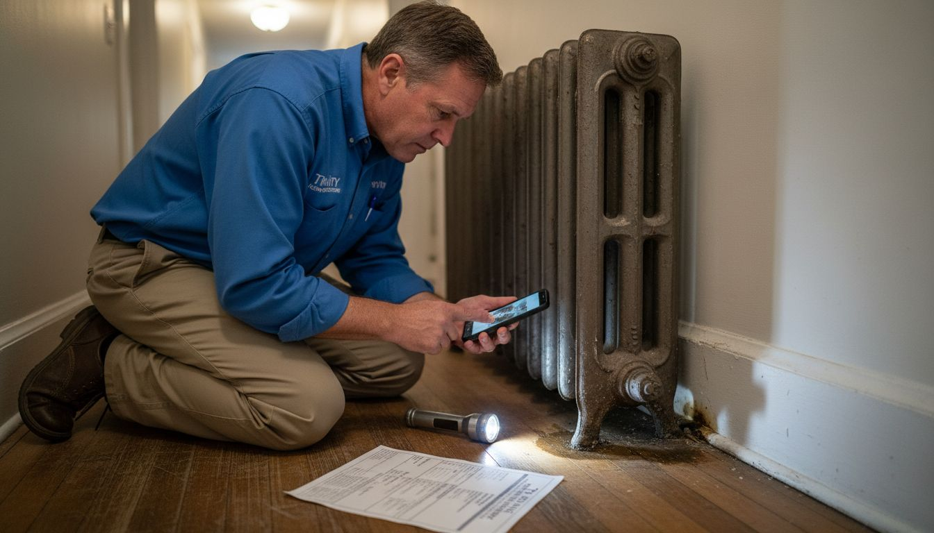 Man documenting home inspection findings