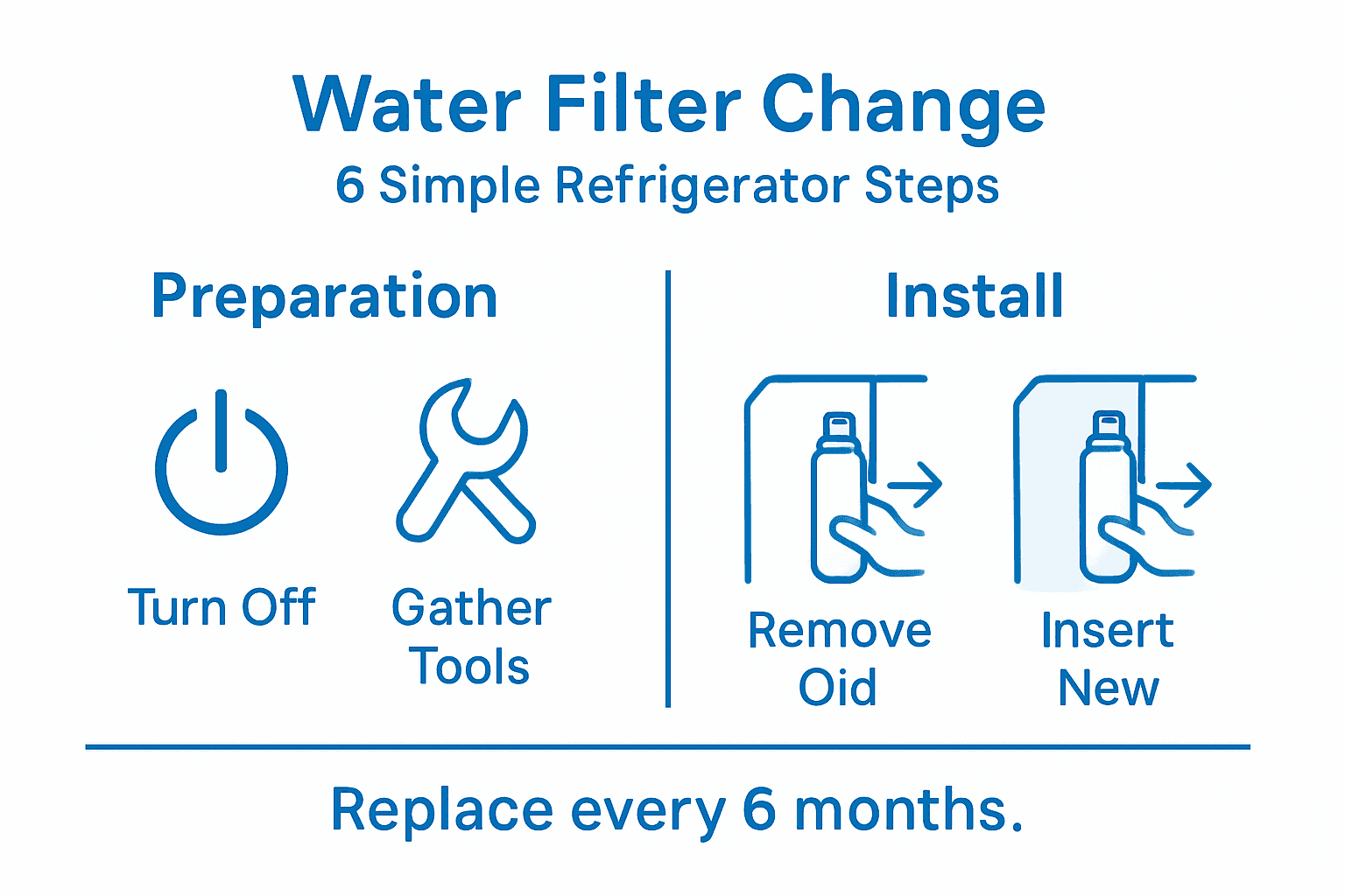 Infographic showing refrigerator water filter replacement steps