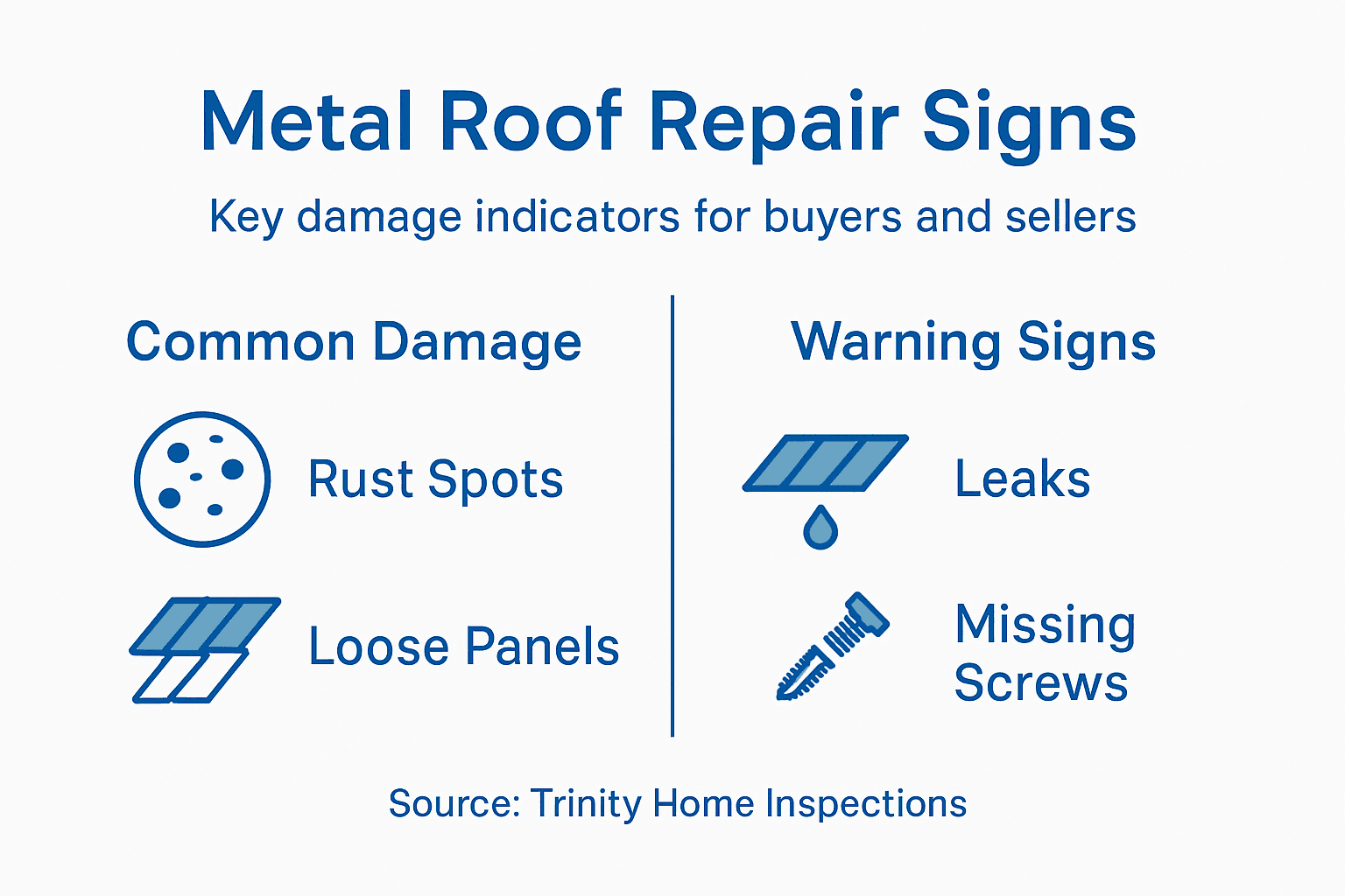 Infographic on common metal roof repair signs