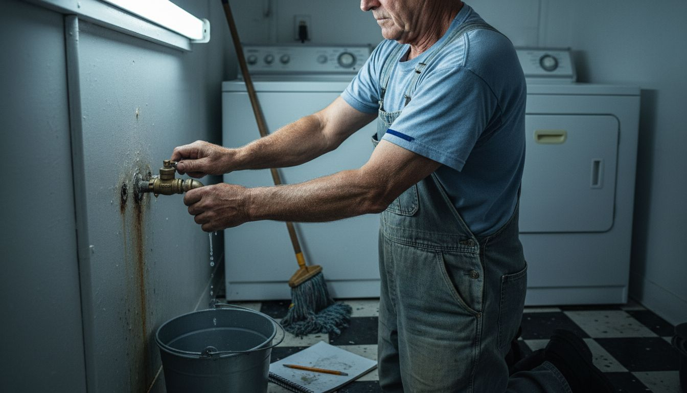 Plumber shutting off water supply valve