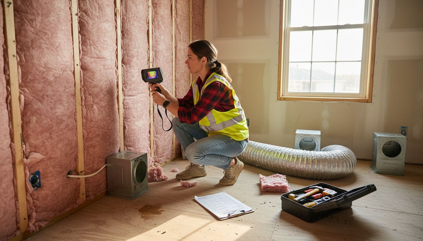 Inspector uses thermal camera on insulation