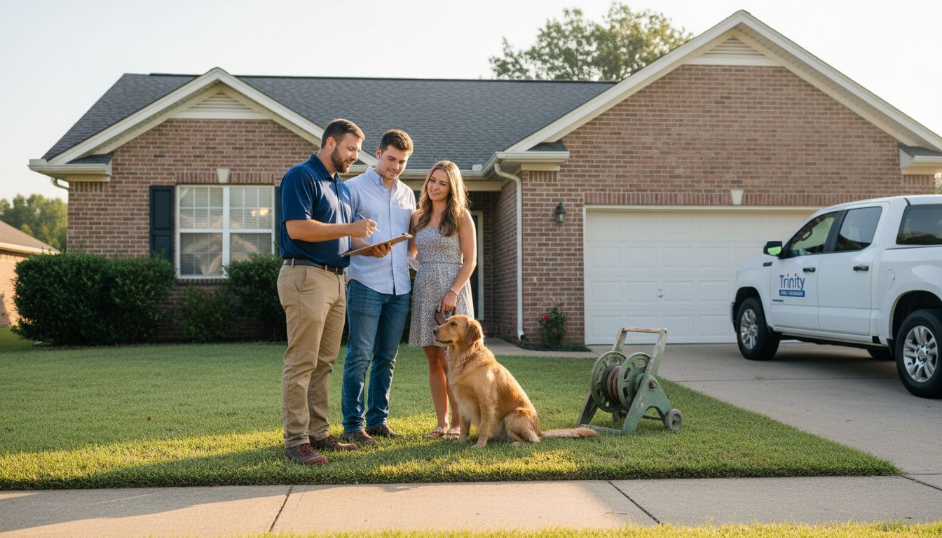 Inspector discussing home process with couple