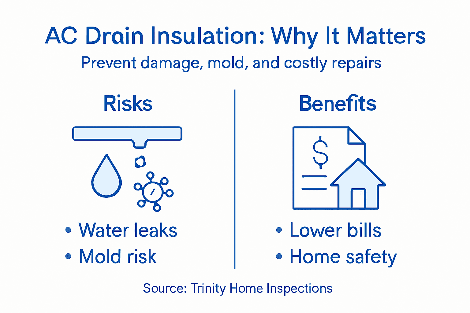 Infographic summarizing AC drain insulation risks and benefits
