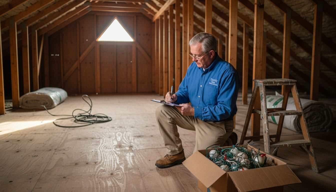 Inspector checking attic ventilation structure