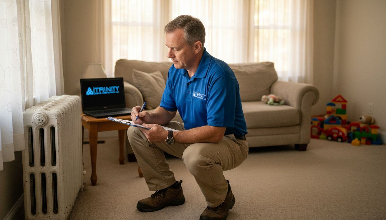 Inspector examining living room during home survey