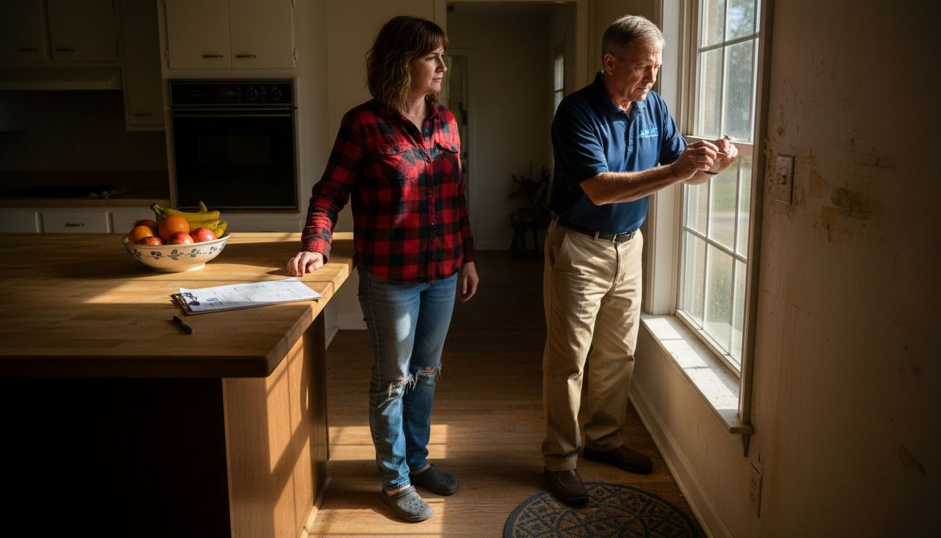 Inspector testing kitchen wall for mold