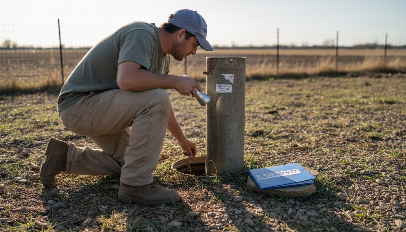 Technician inspecting drilled well opening