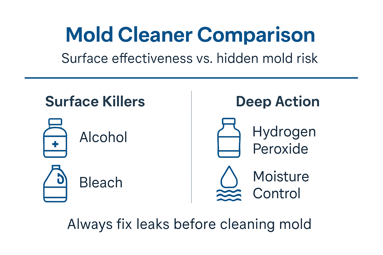Infographic comparing mold cleaning agents