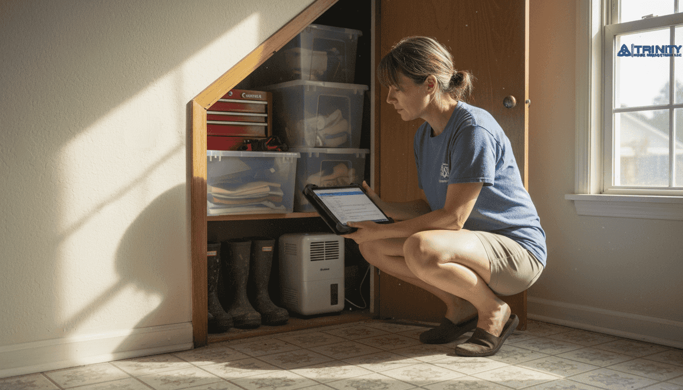 Gulf Coast home under stairs storage scene