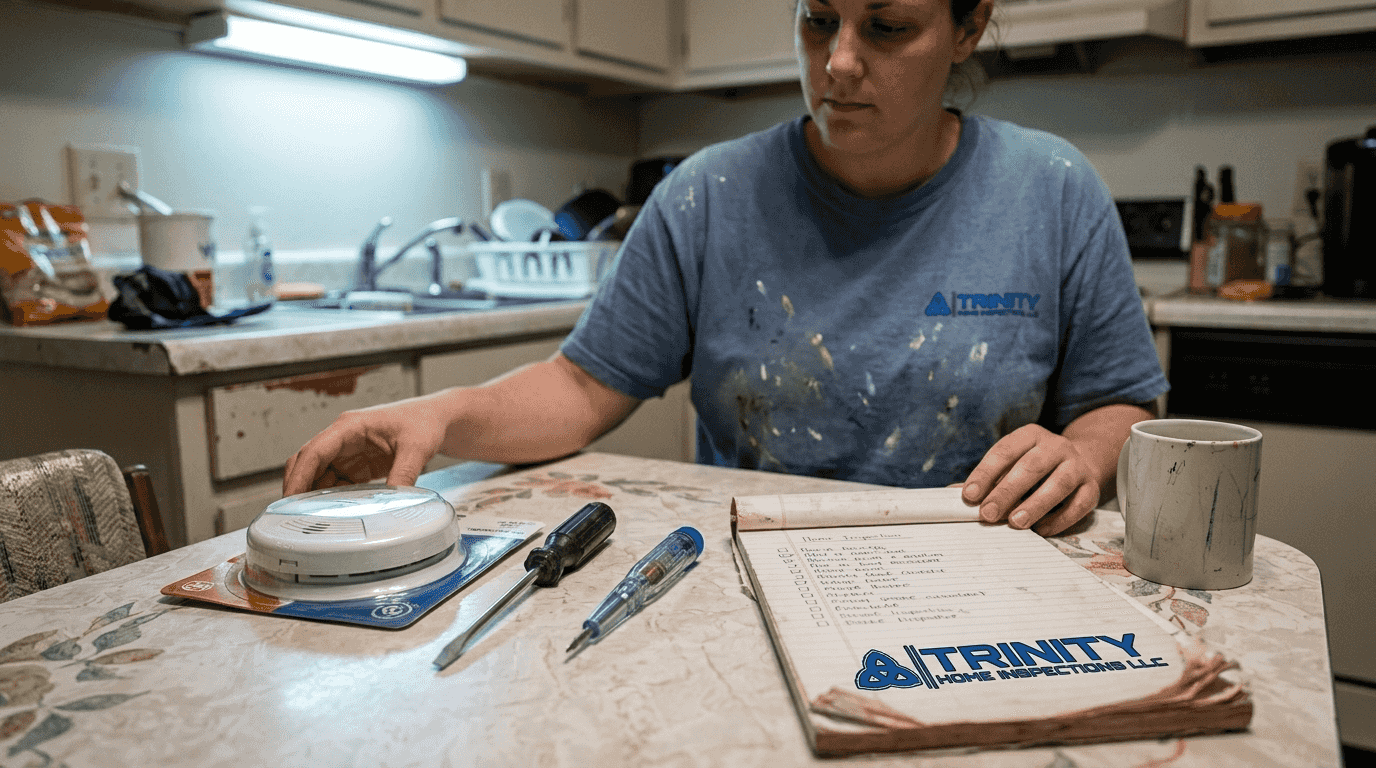Woman preparing to install smoke alarm