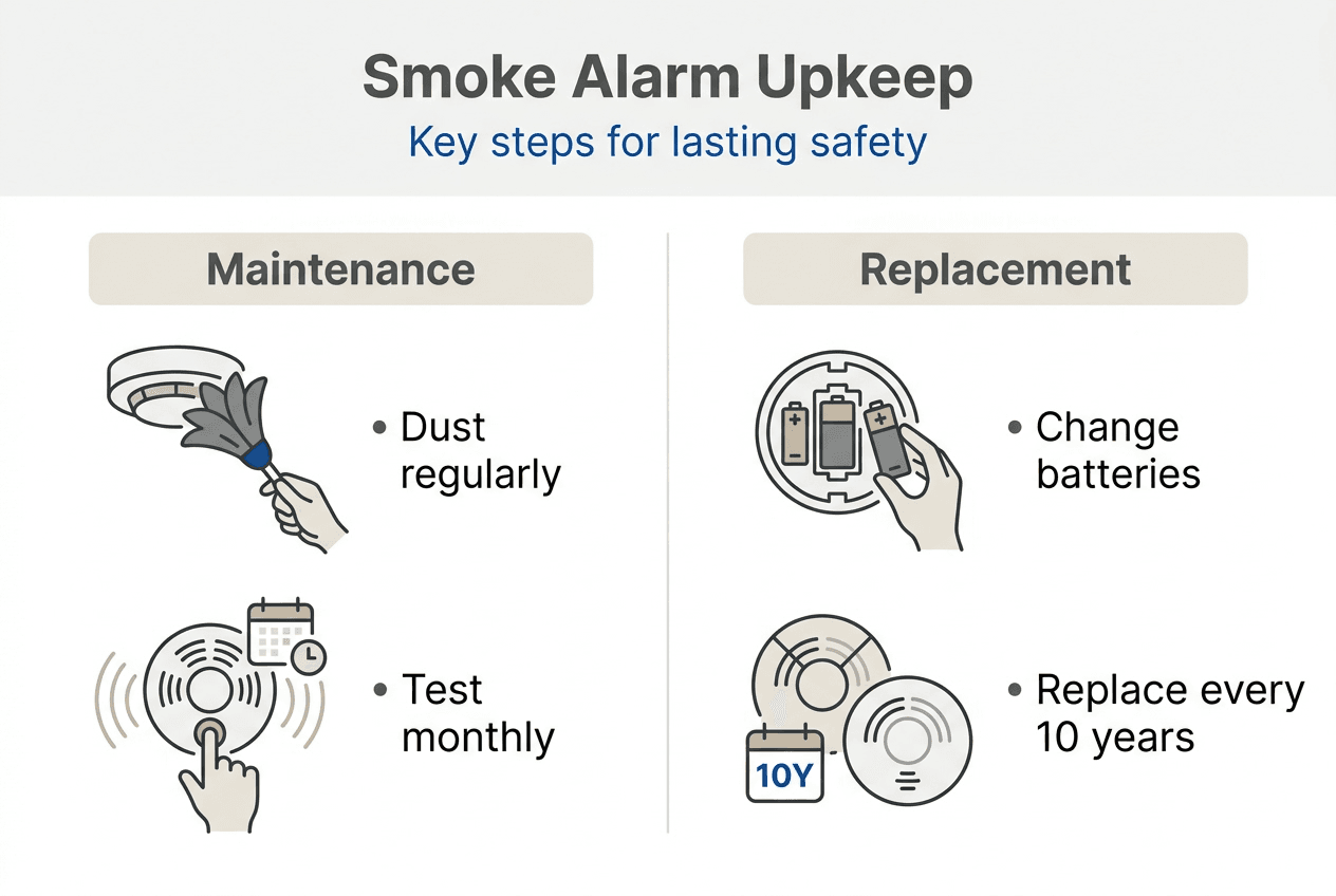 Infographic smoke alarm upkeep key steps