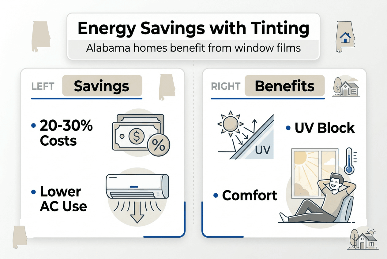 Infographic showing window tinting energy savings benefits