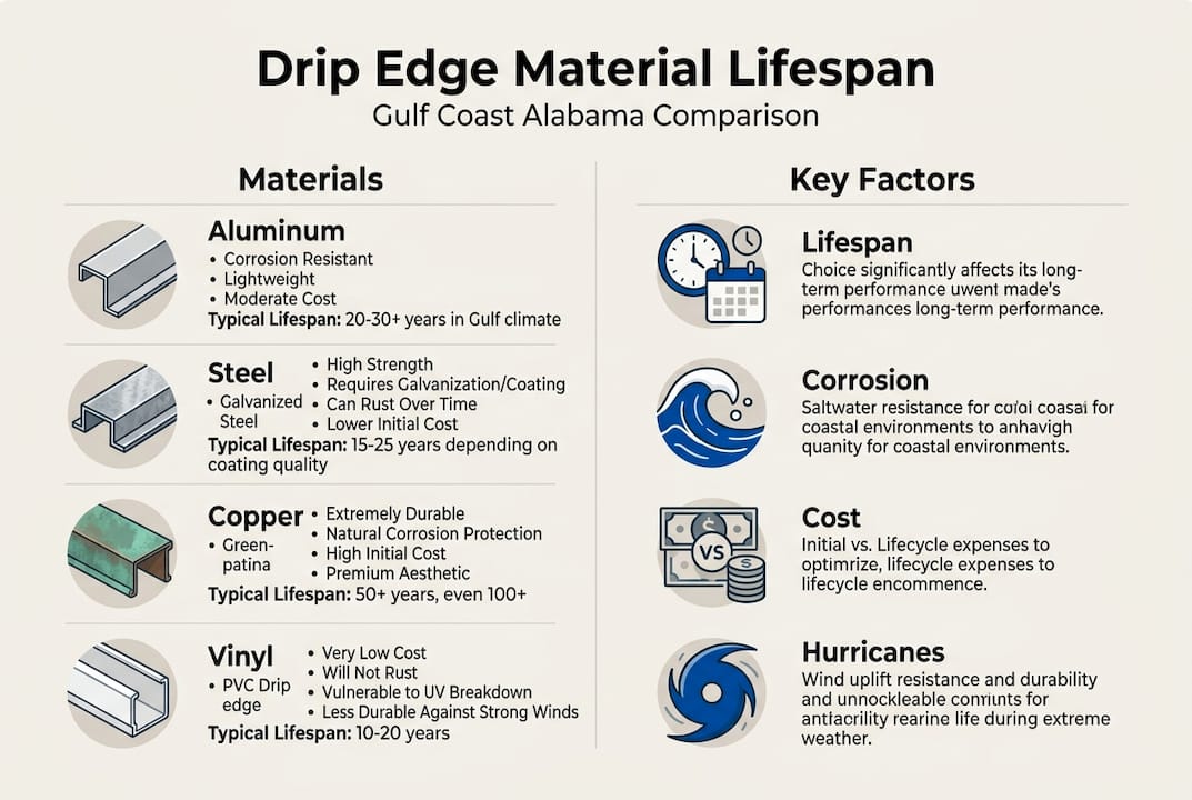 Infographic comparing roof drip edge materials