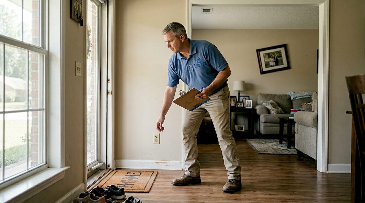 Inspector checks home entryway in Alabama