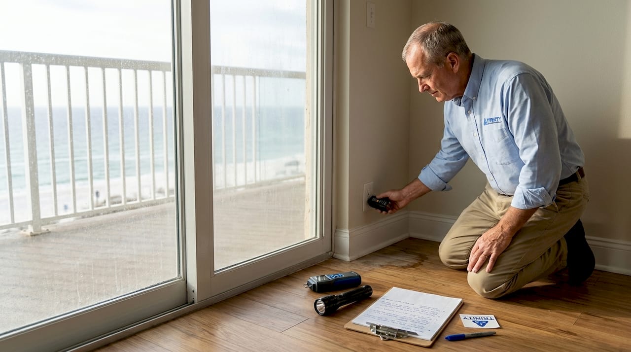 Inspector checking condo electrical outlet