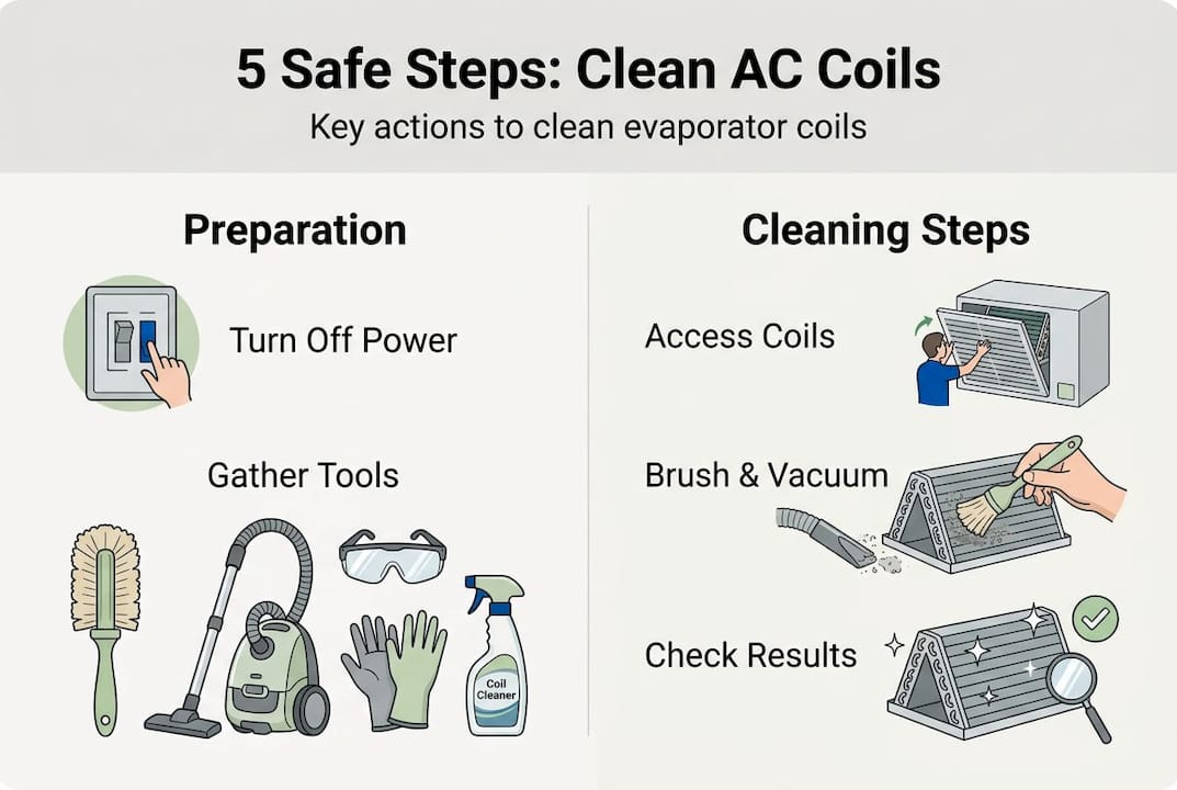 Infographic of five AC coil cleaning steps