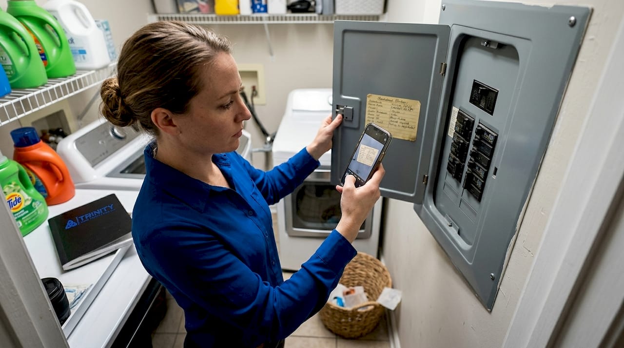 Inspector photographs home electrical panel details