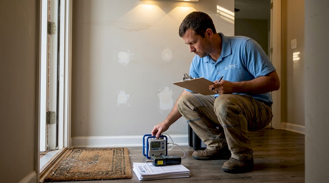 Inspector tests air for mold after cleanup