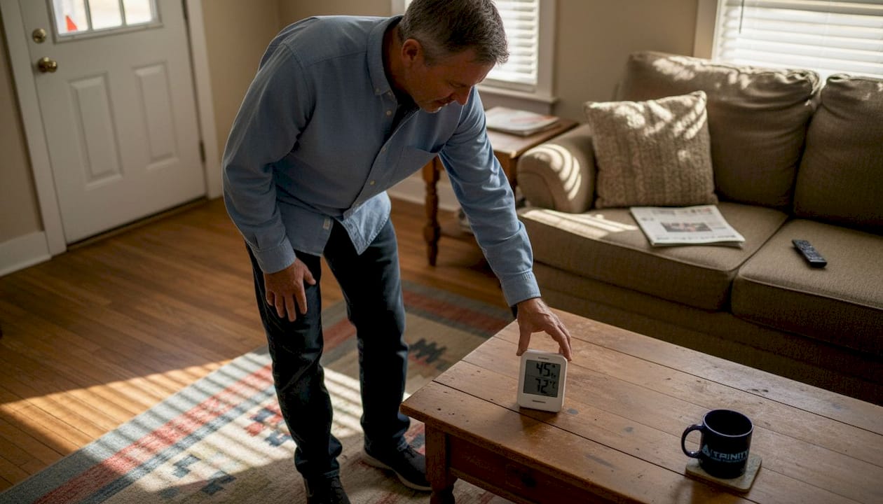 Homeowner checking for mold in Alabama living room