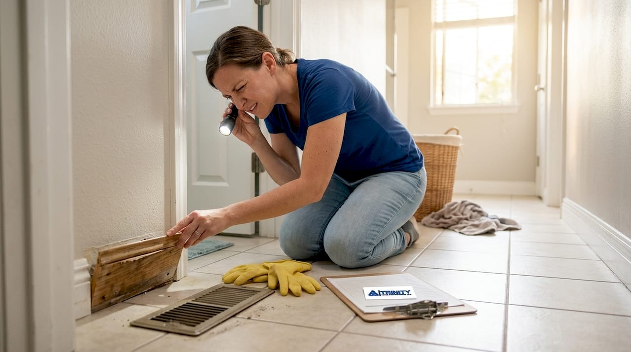 Homeowner checks wall for mold damage