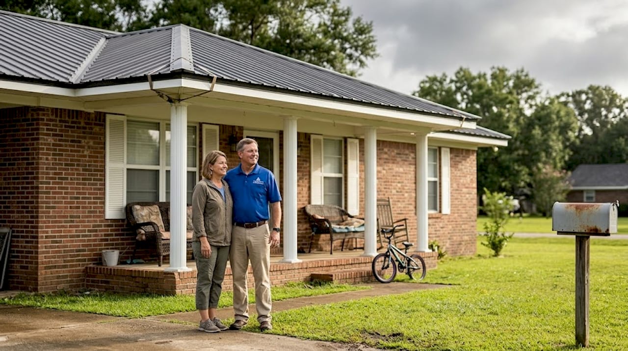 Couple on porch of storm-ready home