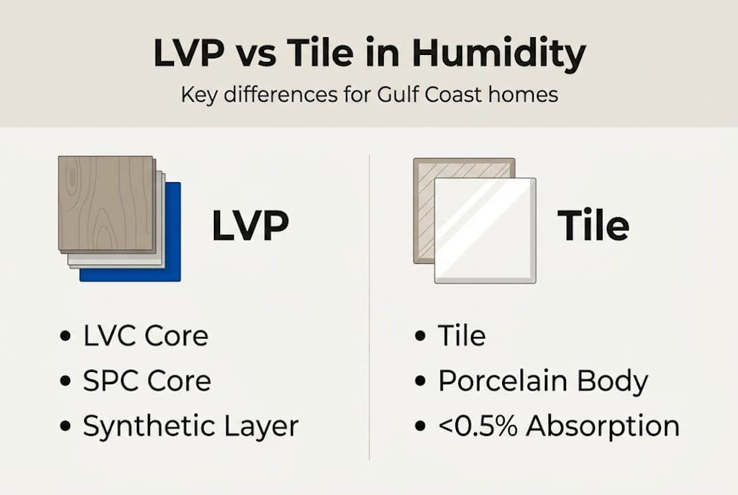 Infographic showing LVP and tile humidity comparison