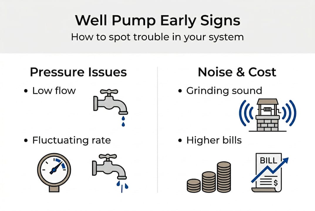 Infographic listing early signs of well pump trouble