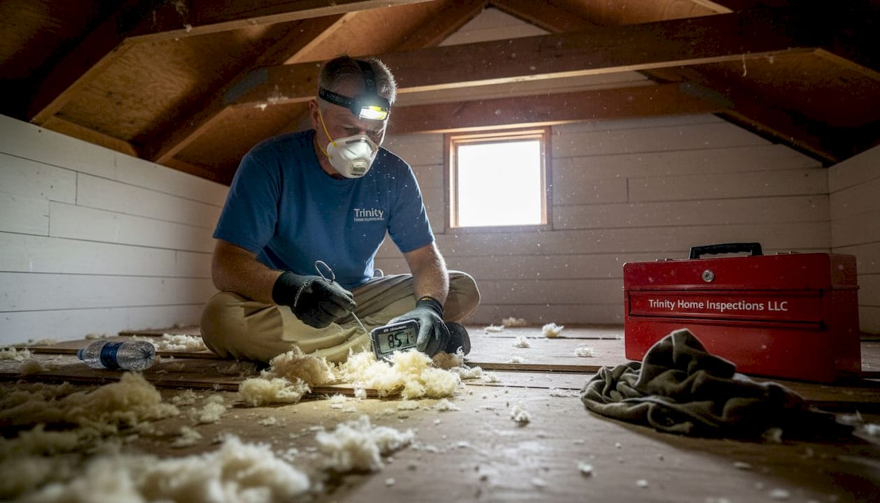Homeowner checks temperature in attic space