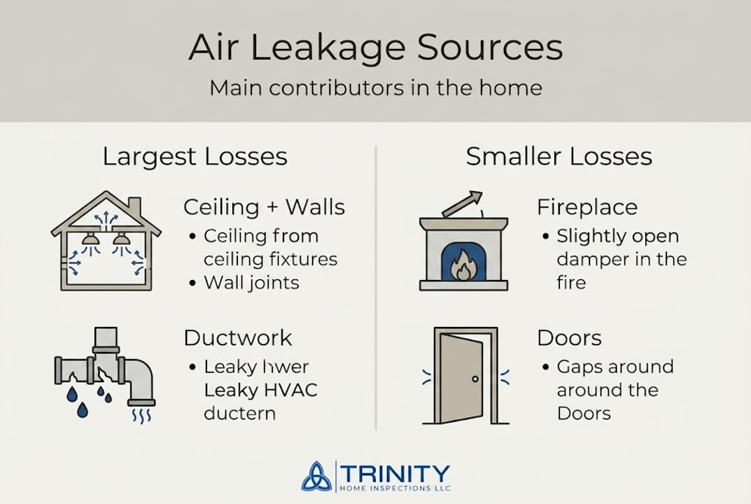 Infographic showing main air leakage sources