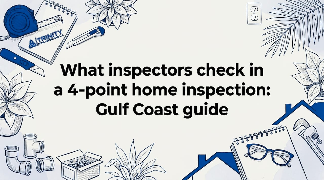 Decorative title card sketch with inspection tools and home elements