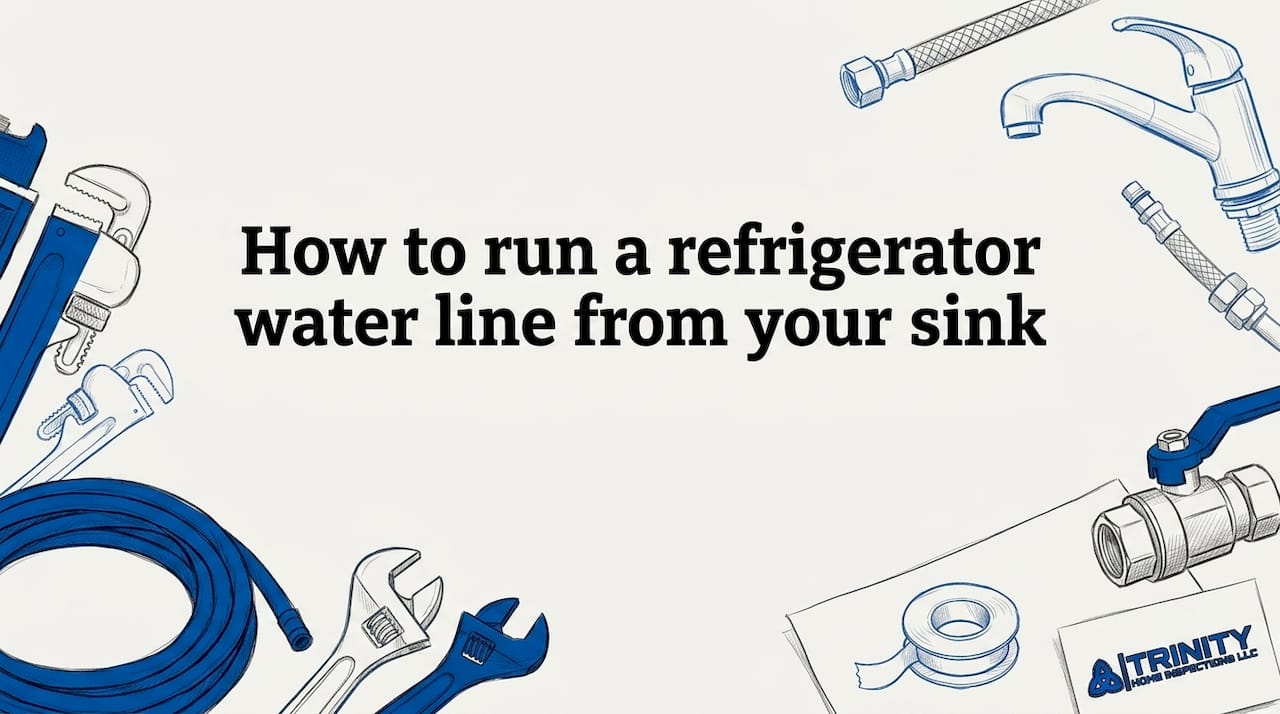 Decorative title card showing kitchen and plumbing tools framing a clear center