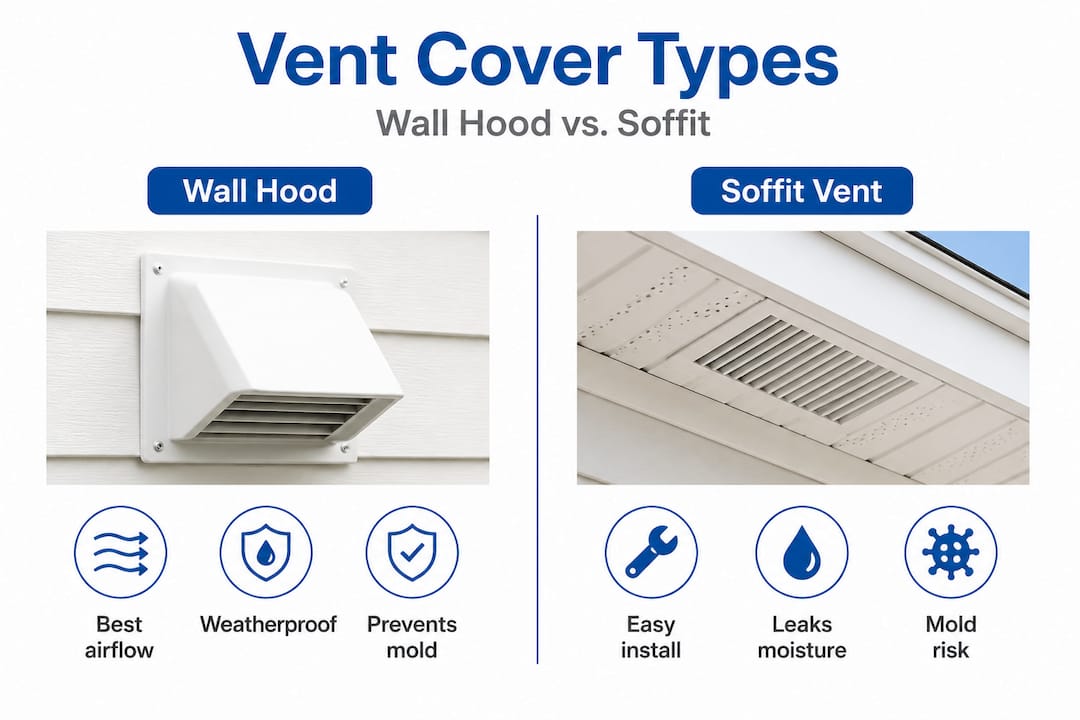 Infographic comparing wall hood and soffit vent covers