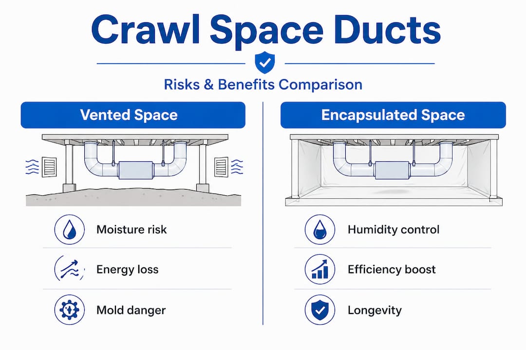 Infographic comparing crawl space duct risks