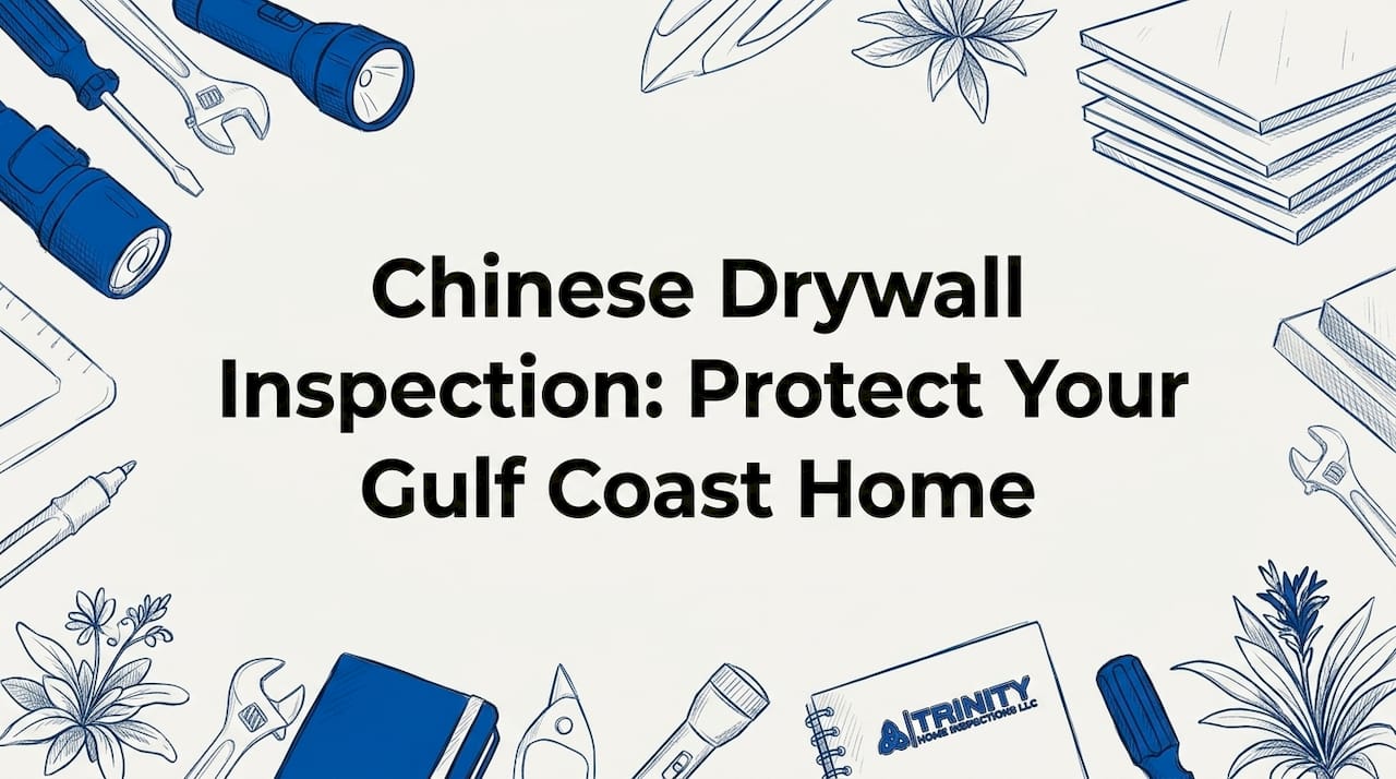 Decorative title card with tools and drywall illustration