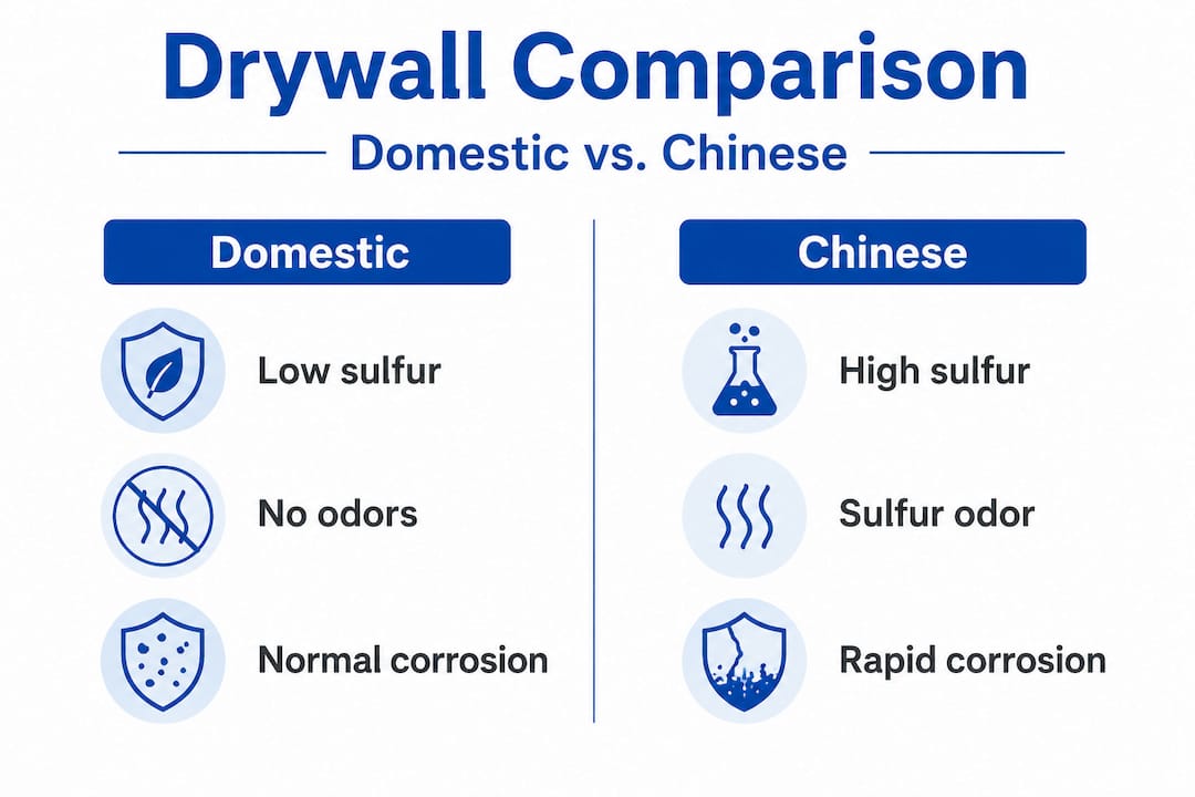 Infographic comparing domestic and Chinese drywall key features