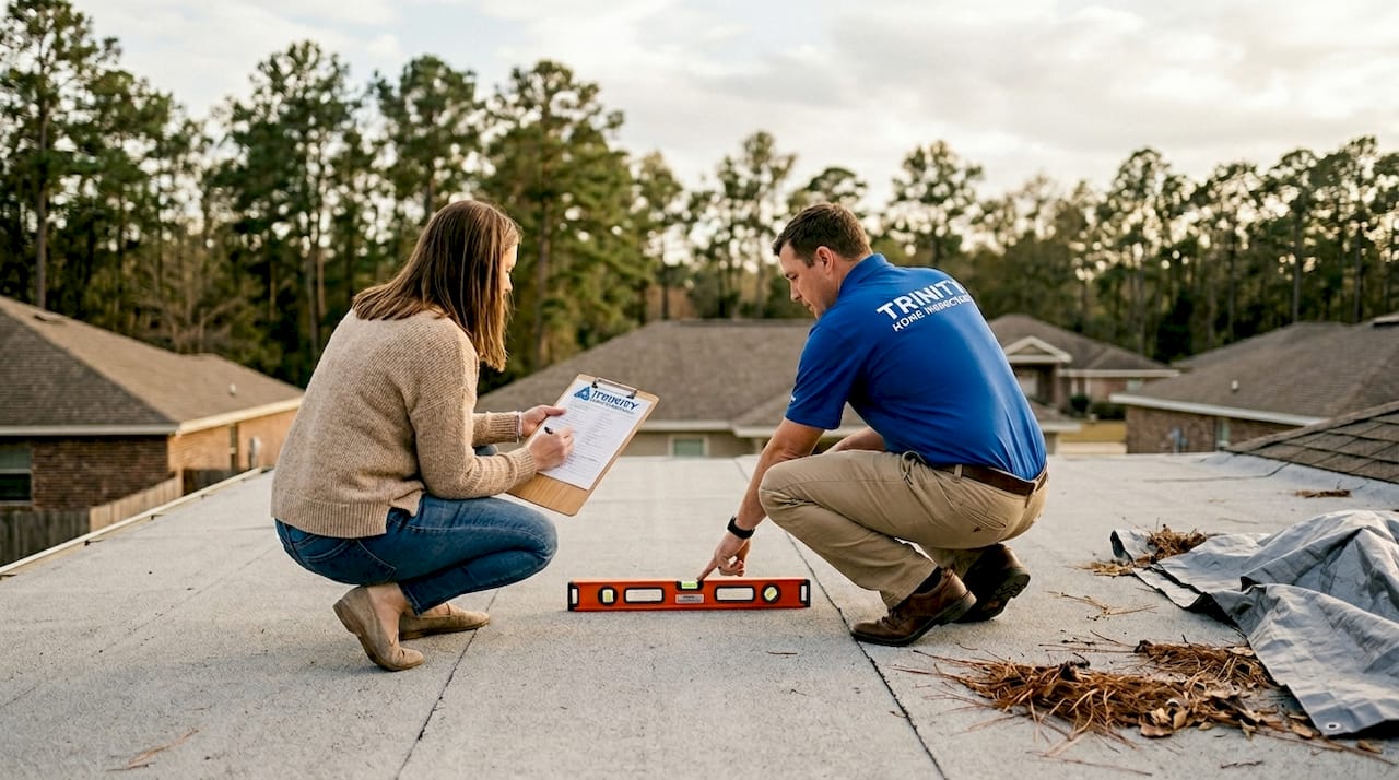 Homeowner and contractor measure roof slope