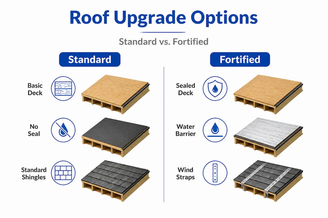Infographic comparing standard and fortified roof systems