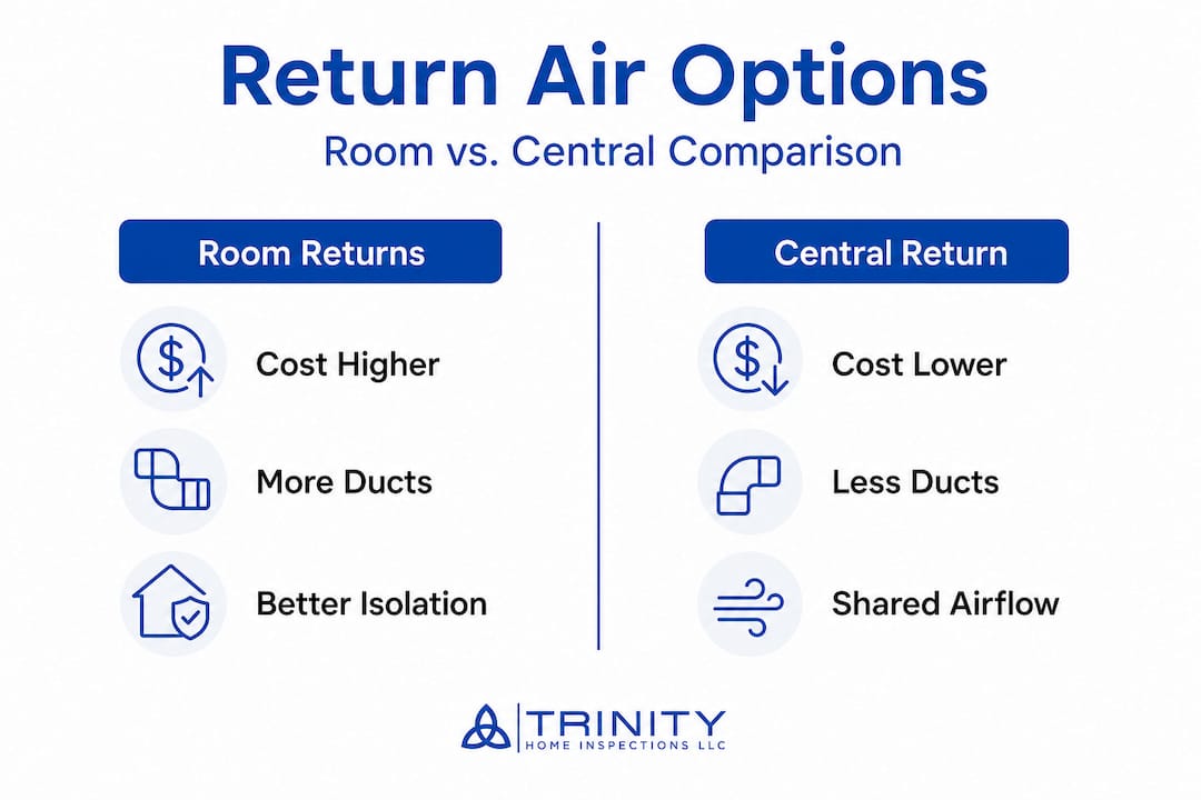 Infographic comparing room vs central return air