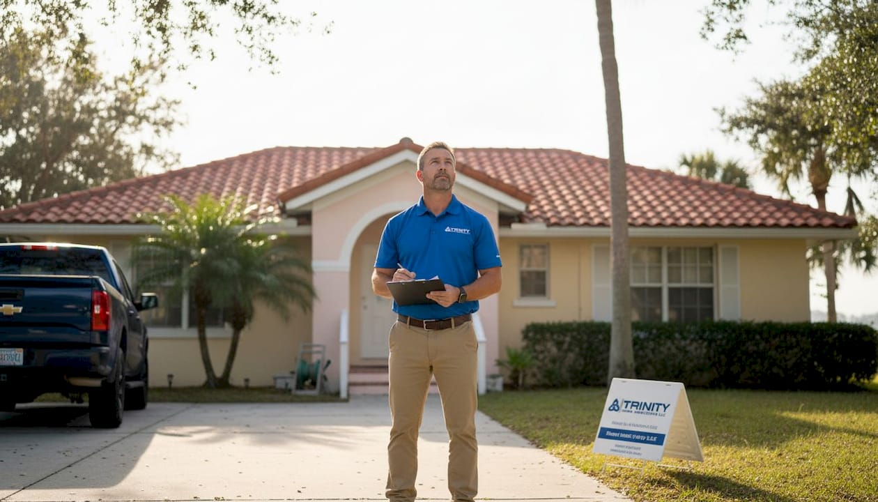 Home inspector checking Gulf Coast tile roof