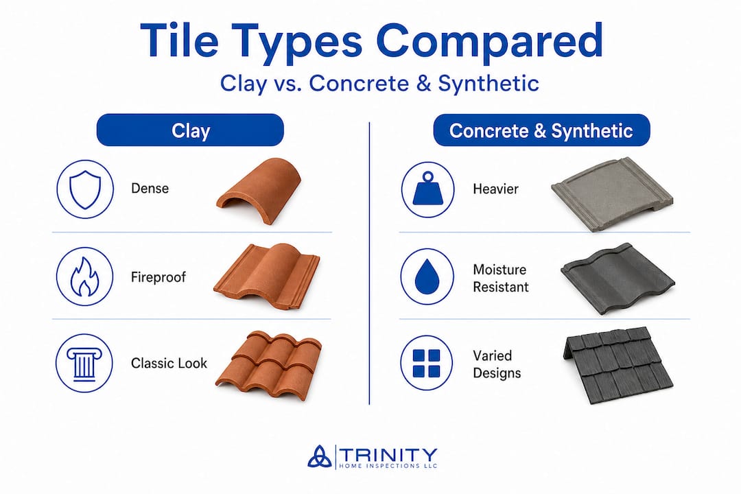 Infographic comparing clay to concrete and synthetic tiles