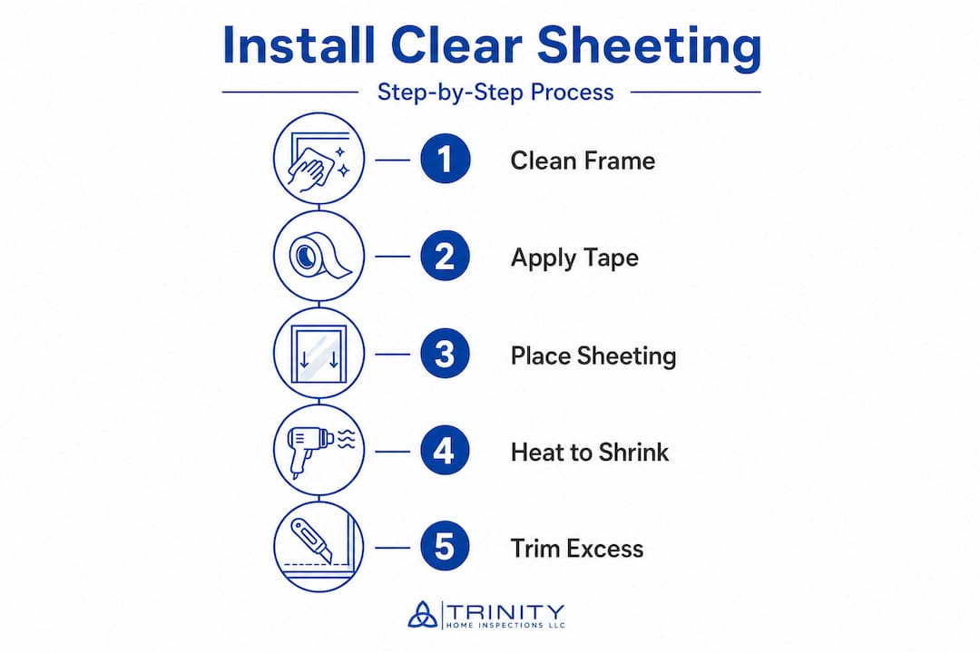 Infographic showing clear window sheeting installation steps