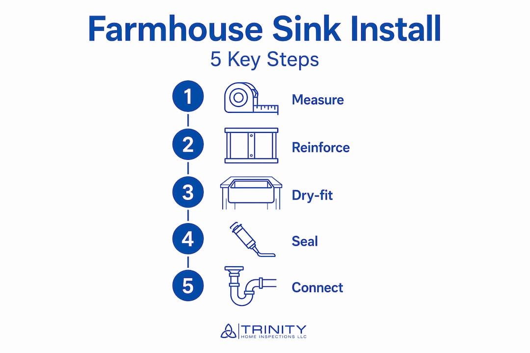 Step-by-step farmhouse sink installation infographic