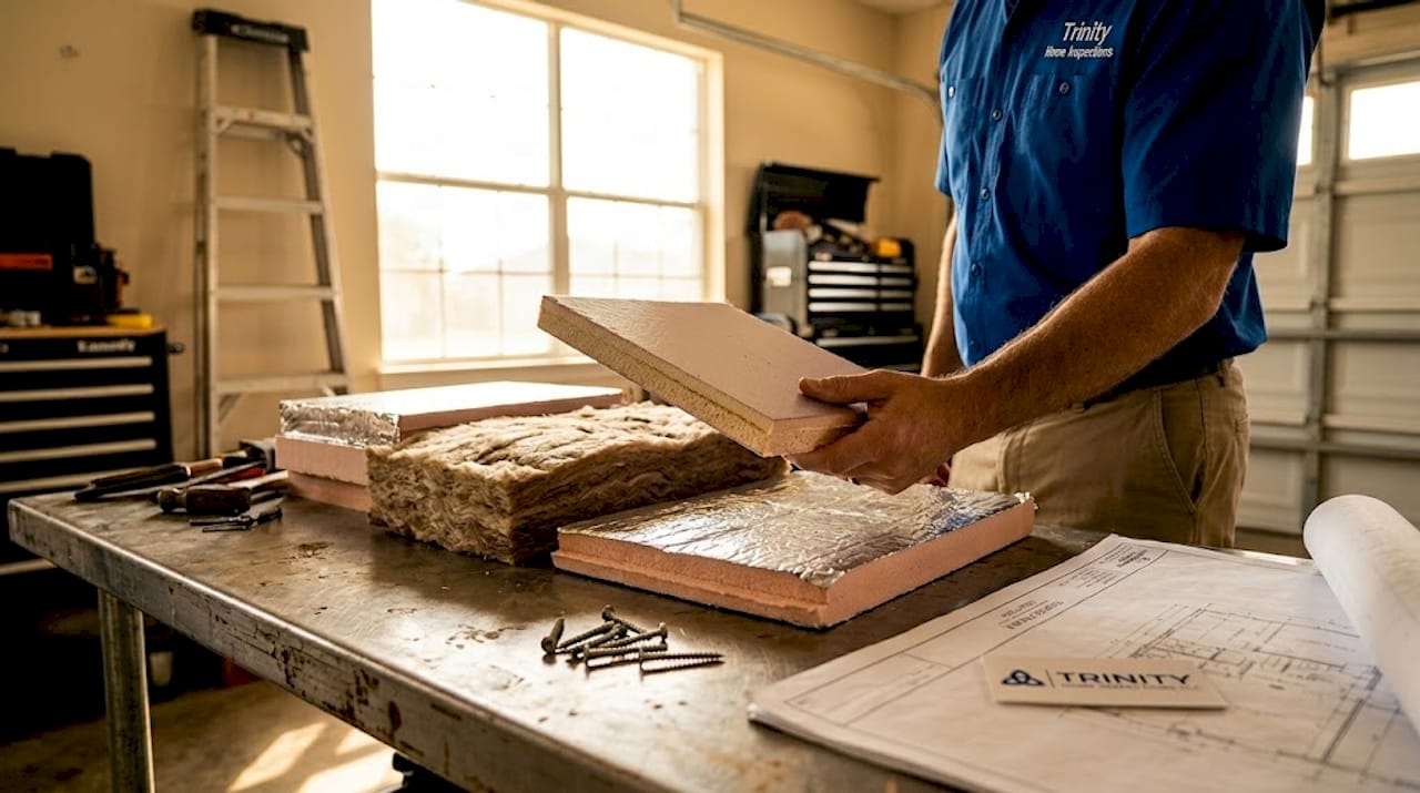 Various garage door insulation materials samples