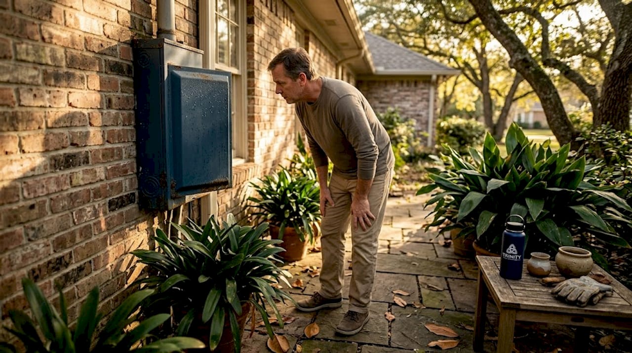 Homeowner checking outdoor electrical panel