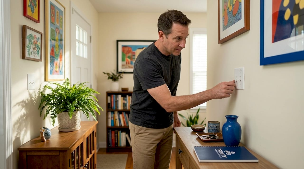Homeowner inspecting three-way light switch