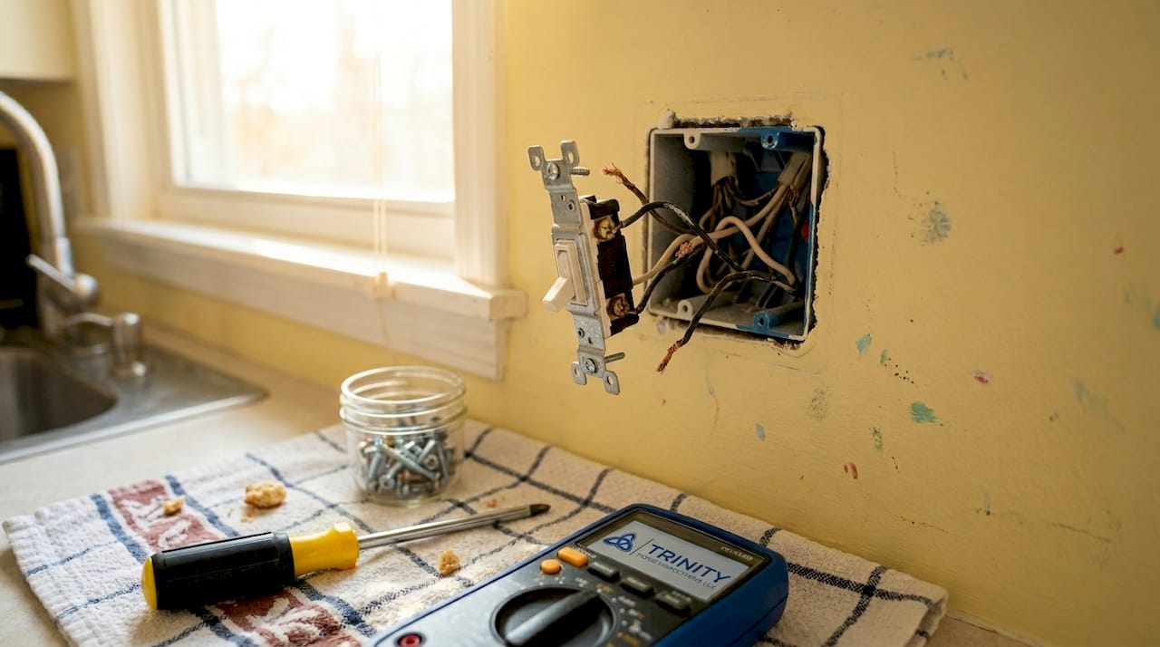 Loose wire in three-way light switch box